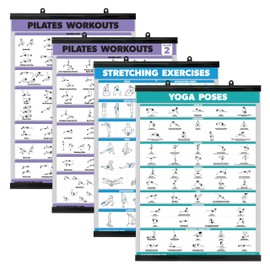 Palace Learning 4 Pack - Pilates Workout Volume 1 & 2 + Stretching + Yoga Poses - Exercise Poster Set (18 x 24, LAMINATED with Plastic Frame)