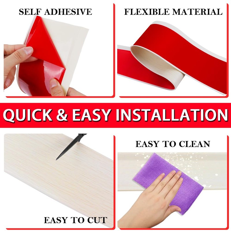 Vinyl Wall Base Baseboard Molding Trim 4" Flexible Self Adhesive