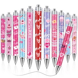 Dispowreath 48 Pcs Valentines Day Pens Bulk Valentine Gift Pen Set Heart Pens Love Gel Ink Pen Cute Retractable Ballpoint Pen Smooth Writing Pen for School Office Supplies Valentine's Day Party Favors