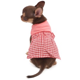 LOPHIPETS Dog Plaid Dress for Small Dogs Girl Teacup Chihuahua Yorkie Puppy Cat Clothes-Red and White Plaid/XXS