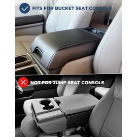 ISSYAUTO Center Console Cover Compatible with 2015-2020 F150, 2017-2022 F250 F350 F450, 2018-2024 Expedition, Leather Armrest Cover Cushion Arm Rest Cover (Bucket Seat Only)