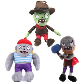 JHESAO 3 PCS Plants and Zombies Plush: Hammer, Cowboy & Gargantuar Pirate Zombies PVZ Plushies Figures