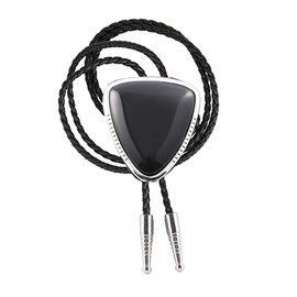 Tochispa bolo tie for man,handmade western cowboy alloy natural mix Leather Bolo Tie (Black triangle bolo tie)