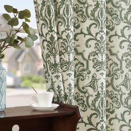 jinchan Extra Long Linen Curtains for Living Room Moss Green Damask Curtains 96 Inches Long for Bedroom Light Filtering Vintage Curtains 8FT Long for Drapes Grommet Window Treatments 2 Panels Set