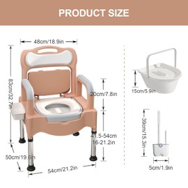 Bedside Commodes, 16" Toilet Chair Seat with Handles, Adjustable Mobile Portable Toilets, Anti-Slip and Anti-Rollover, Adult Potty Chair Load 660 Lb for Seniors Disabilities Elderly & Others