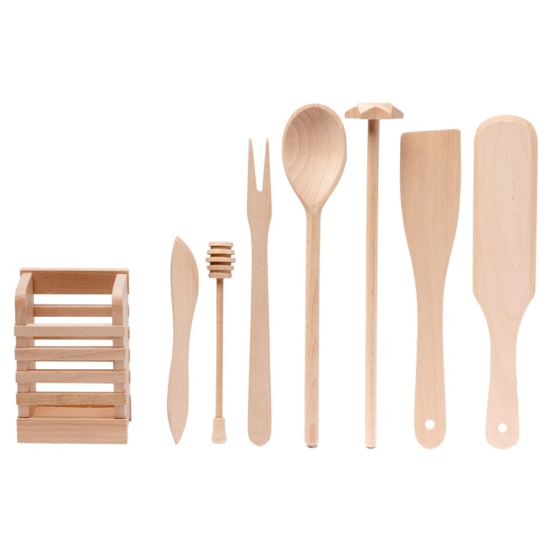 EVERYJOY Wooden Kitchen Utensils Set of 8 (Brown, Set 1)