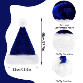45cm Christmas Hats Santa Hat for Adults,2 Pcs Deluxe Velvet Xmas Santa Claus Hat,Unisex Velvet Comfort Christmas Party Hat Thicken Classic Fur for New Year Festive Christmas Party Supplies(Blue)