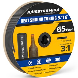 haisstronica 3:1 Heat Shrink Tubing, Shrink Ratio Adhesive Lined Marine Grade Heat Shrink Tube for Home, Automotive and Industrial (Black) 65FT 5/16inch