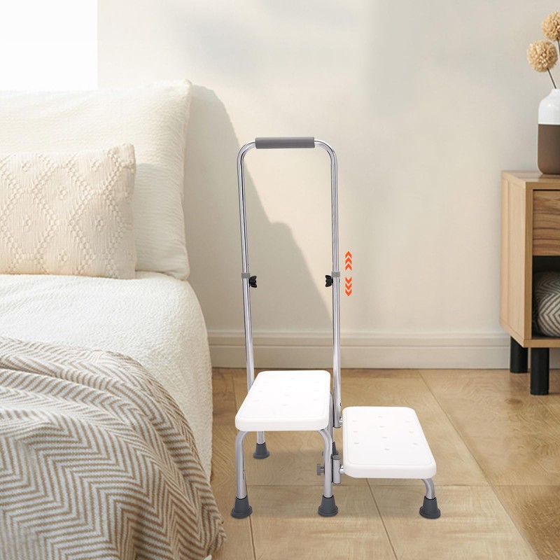 Heavy-Duty 2-Step Stool with Handle for Elderly - Non-Slip Bedside