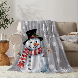 YeeJu Christmas Large Throw Blanket Gray Christmas Snowman Throw Blanket for Couch Sofa Bed Soft Lightweight Fuzzy Fleece Blankets and Throws Xmas Winter Holiday Grey Decorative Blanket 50x70