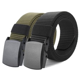 Mens and womens Nylon Canvas Belt, Adjustable Webbing belt, Length 125cm(Black+green)