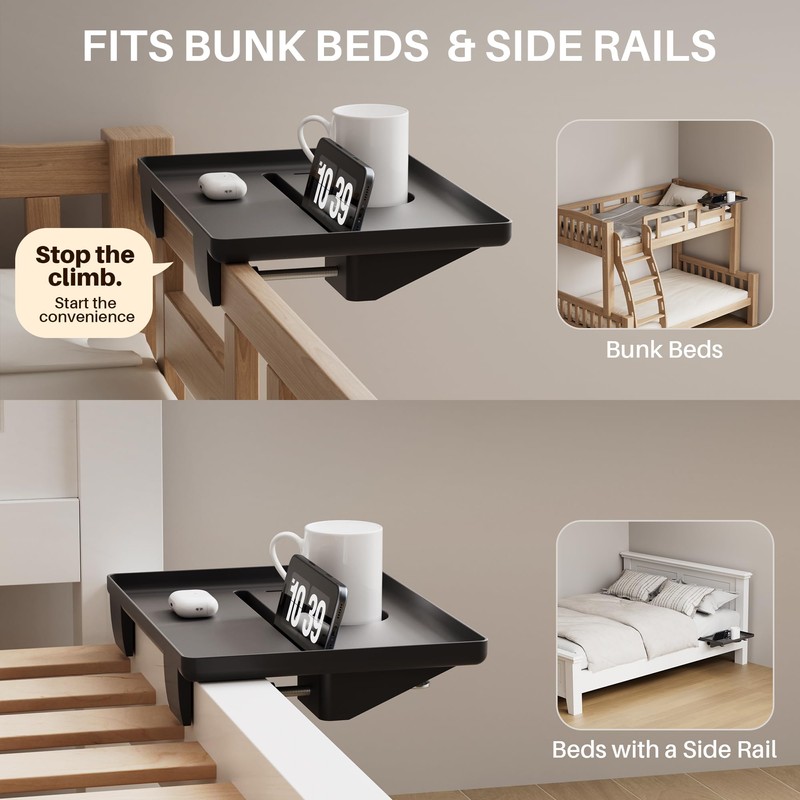 JOYMOOP Clip-On Bedside Shelf for Bunk Beds, Dorm Room Essentials,