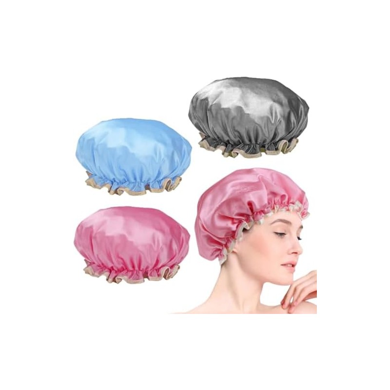Gorros de Baño 3 Paquetes,Gorros de baño impermeable satinado para