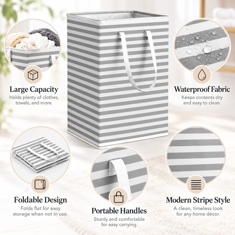 75L Foldable Laundry Basket for Clothes & Household Storage –