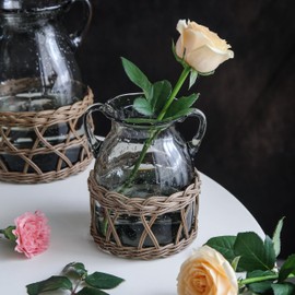 KIANG Hand Blown Colorful Glass Vase with Handle, Flower Vase Decor for Home Decoration, Vases for Centerpieces, Wedding Party, Hotel, Restaurant