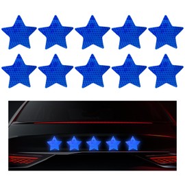 SHMZK 10PCS Vinyl Decal for Cars, High Intensity Reflective Sticker Night Safety Sign Bumper Decals, Waterproof Grid Vinyl Stickers Scratch Cover for Auto Window Laptop (Star, Blue)