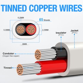 NAOEVO 14 Gauge Marine Wire Duplex Marine Grade Wire, 14 AWG Wire Stranded PVC Boat Electrical Wire, Waterproof/Corrosion Resistant/Tinned Copper 14/2 Wire for Boat/Automotive/RV/Solar (30FT-9M)