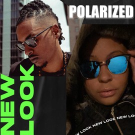 Joopin Semi-Rimless Polarized Sunglasses Man, UV400 Protection Half Frame Mirrored Sunglasses Classic Horn Rimmed Sun Glasses for Men Women (Brilliant Black+Blue)