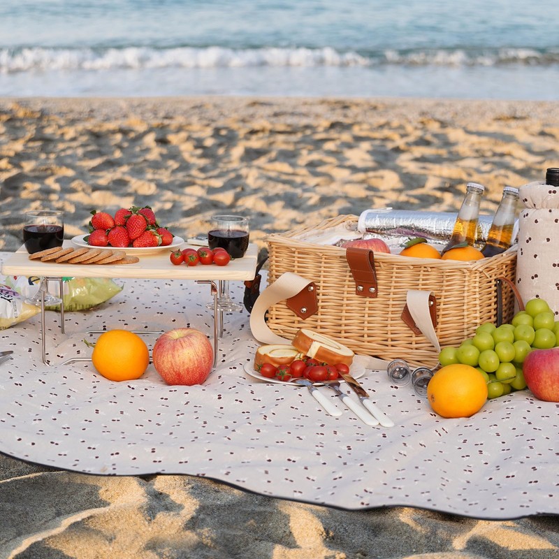 HappyPicnic Picnic Basket for 2, Handmade Wicker Picnic Set with