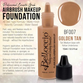 Belloccio's Professional Cosmetic Airbrush Makeup Foundation 1/2oz Bottle: Golden Tan- Medium Yellow Undertones