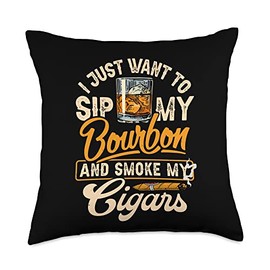 Generic I Just Want to Sip My Bourbon and Smoke My Cigar Quote Throw Pillow, 18x18, Multicolor