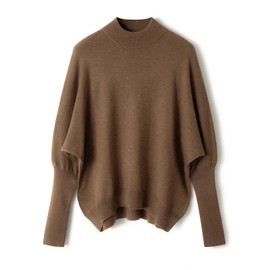 Ciovkis Women's Merino Wool Blend Oversized Sweater 2025 Fall Winter Fashion Mock Neck Batwing Sleeve Knit Pullover Sweater (Brown5202,XL)