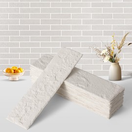 Zoeteoz 4 Pcs Faux Thin Brick 3D Wall Tiles Veneers, 8.54'' X 2.36''X0.1'', Realistic Brick Texture and Lightweight, Suitable for Various Indoor and Outdoor Scenes (Eco-White)