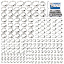 Ailbiuko 200 PCS Hose Clamp Assortment Kit 304 Stainless Steel Hose Clamps Adjustable 1/4"-2"(6-51mm) Worm Gear Clamps for Fuel Line, Plumbing, Automotive, Pipe, Radiator, Garden