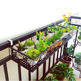 Saim Balcony Window Plant Shelf,Iron Flower Pot Hanger 23.5 Inches Window Box Stand Rack Railing Planter Shelf Planter Container Accessories (Black)