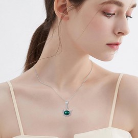 Lvoryance Natural Malachite Necklace 925 Sterling Silver 8 * 10 mm Genuine Malachite Pendant Necklace for Women