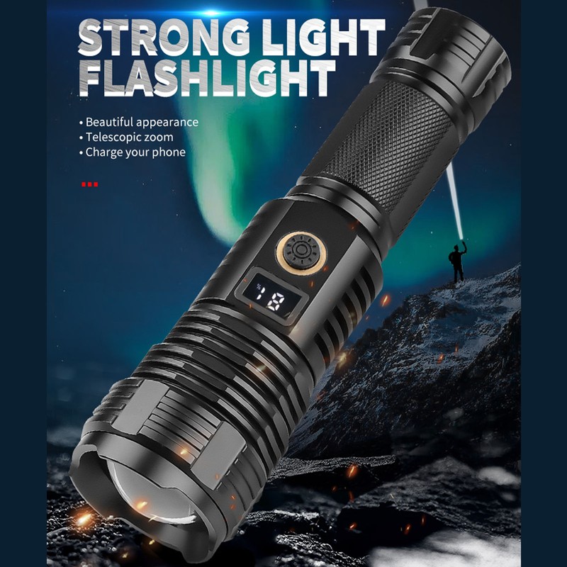 LED Flashlight Ultra Bright XHP70 LED Type C Rechargeable Handheld