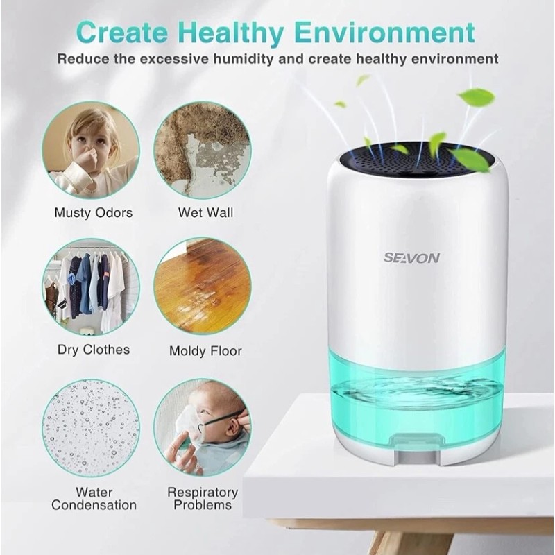 Seavon 35 oz dehumidifier covering 2600 cubic feet with 7