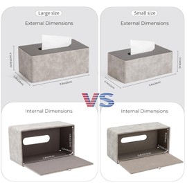 LARENNT PU Leather Tissue Box, 25 x 14 x 10 cm Square Cosmetic Tissues Box, Tissue Box Dispenser TissueBox Tissue Box for Home, Bathroom, Living Room, Bedroom, Car, Office (Grey & Wood Grain)