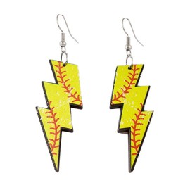 Sports Game Ball Football Basketball Lightning Earrings Drop for Women Holiday Acrylic Rugby Baseball Soccer Volleyball Dangle Earrings Fans Players Jewelry-yellow baseball
