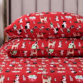 Elegant Comfort Ultra Soft 4-Piece 100% Turkish Cotton Flannel Sheet Set - Holiday Christmas Flannel Sheets, Warm and Cozy Premium Quality, Deep Pocket Fitted Sheet- King, Cats in Holiday