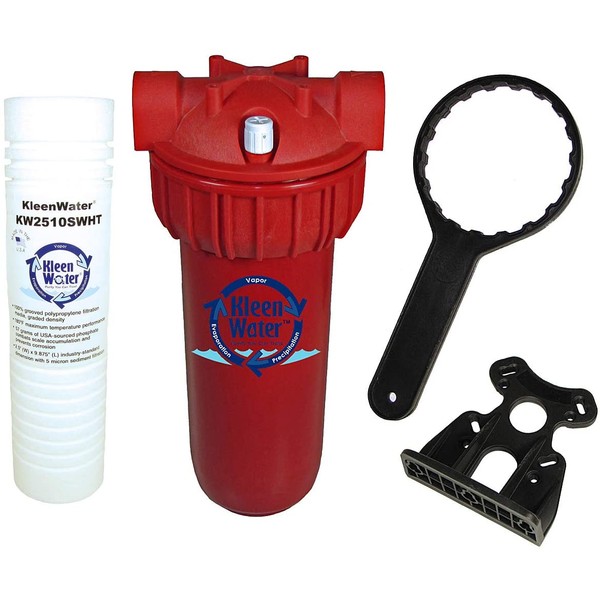 KleenWater Hot Water Filter System, 5 Micron High Temperature Cartridge with Scale Inhibitor, Mounting Bracket and Filter Wrench