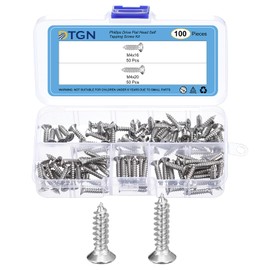DTGN 100Pcs Wood Screws Assortment Kit - 304 Stainless Steel M4x16mm/ M4x20mm Phillips Flat Head Self Tapping Screws - for Woodworking, Furniture