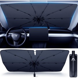 [2024 Upgrade] Windshield Sun Shade Umbrella, Car Sun Shade Windshield Foldable UV Ray Reflector, Car Windshield Sun Shade Fiberglass & 360°Rotation Bendable Handle, Keeps Vehicle Cool (M)