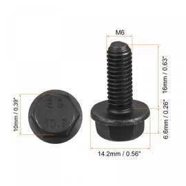 sourcing map Metric M6x16mm Hex Flange Bolts, 10pcs 10.9 Grade Carbon Steel Hexagon Head Screws