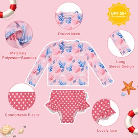 ALVABABY 4-5T Long Sleeve Rashguards, Baby/Toddler Girls' Rash Guard Sets,Girl Swimsuit UPF 50+ Sun Protection Two Piece Bathing Suit ST-P01-4-5T