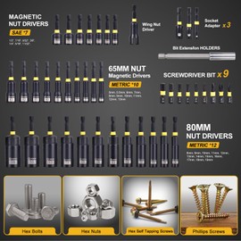 VIGRUE 43PCS Nut Driver Set for Impact Drill, Magnetic and Deep Nut Drivers, Metric & SAE Nut Drivers, Wing Nut Driver, Bit Extension, 1/4 Quick Change and Phillips Torx Hex Screwdriver Bit