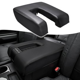 Car Center Console Cover Replacement for Toyota Tundra 2014 2015 2016 2017 2018 2019 2020 2021, Vinyl Leather Armrest Uhpholstery, Anti-Scratch, Black (Leather Part Only)