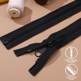 Tofficu Double-Sided Heavy Duty Zipper - 200cm Long Ideal for Sleeping Bags Tents Canvas Covers Boat & Trampoline Replacements Premium Quality with Retaining End Black