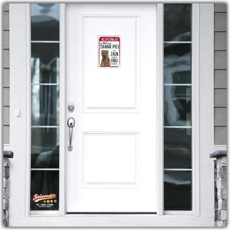 Shar Pei Dog Sign Warning Fence Woman Saying Door Sign