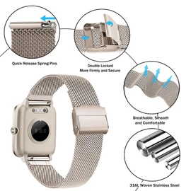 Issinlky Veryfitpro ID 205L Band, 19mm Band Stainless Steel Metal Band for GRV FC1 IDW 15 ID205S ID205G ID215G ID216 YM205L Uwatch3 Ufit GT BV205L TE021 SW020 SW021 SW023 Smartwatch