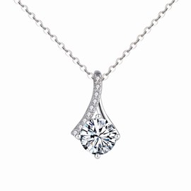 PlumRiver Women's Necklace, Moissanite Moissanite Accessory, Jewelry, 1 Piece, Shine Approximately 2.5 Times Than Diamond, Chain, 925 Silver, Platinum Plated, Metal Allergies, Adults Women, Simple
