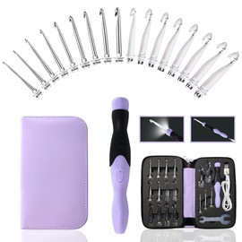 Knitiss 17 Sizes Lighted Crochet Hooks Set 2.5mm~14.0mm,Light Up Crochet Hooks with Interchangeable Metal Heads