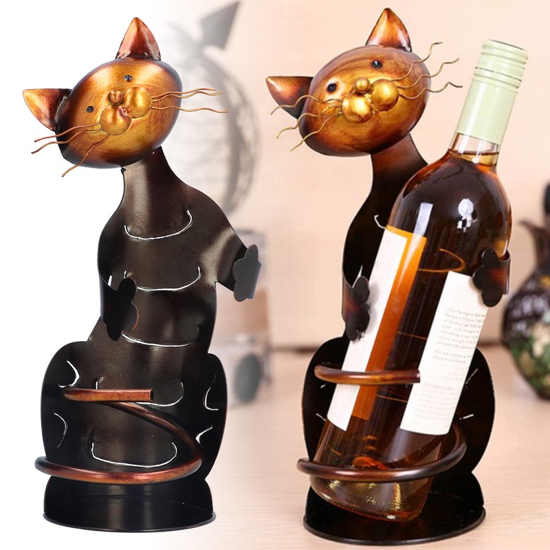 Cat Shaped Wine Rack Metal Sculpture Shelf Practical Sculpture Home
