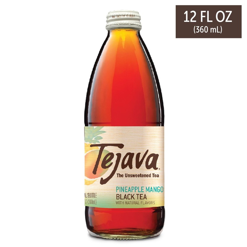 Tejava Pineapple Mango Black Iced Tea, 4 Pack, 12oz Glass