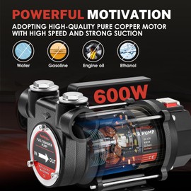Poafamx 12V DC Fuel Transfer Pump, 16 GMP 600W Self Priming Diesel Transfer Pump, Portable Electric Oil Extractor Pump with High Flow Rate Auto Motor for Diesel Oil
